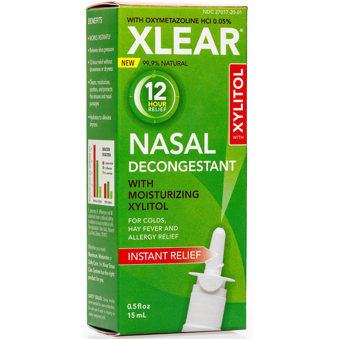 XLEAR 12-Hour Decongestant Natural Saline Nasal Spray with Xylitol & Oxymetazoline, 0.5 fl oz (Pack of 1)
