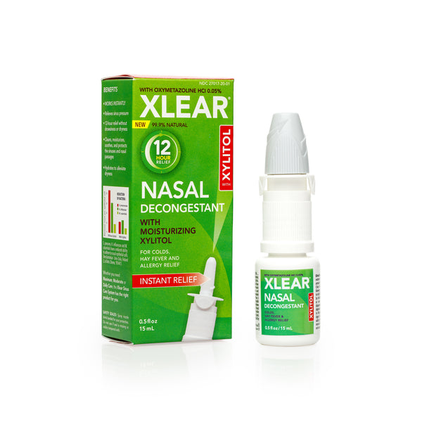 XLEAR 12-Hour Decongestant Natural Saline Nasal Spray with Xylitol & Oxymetazoline, 0.5 fl oz (Pack of 3)